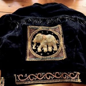 Gloria Jean Jacket Burmese Kalaga Elephant Sequins Glass Beads Dolman Sleeves M